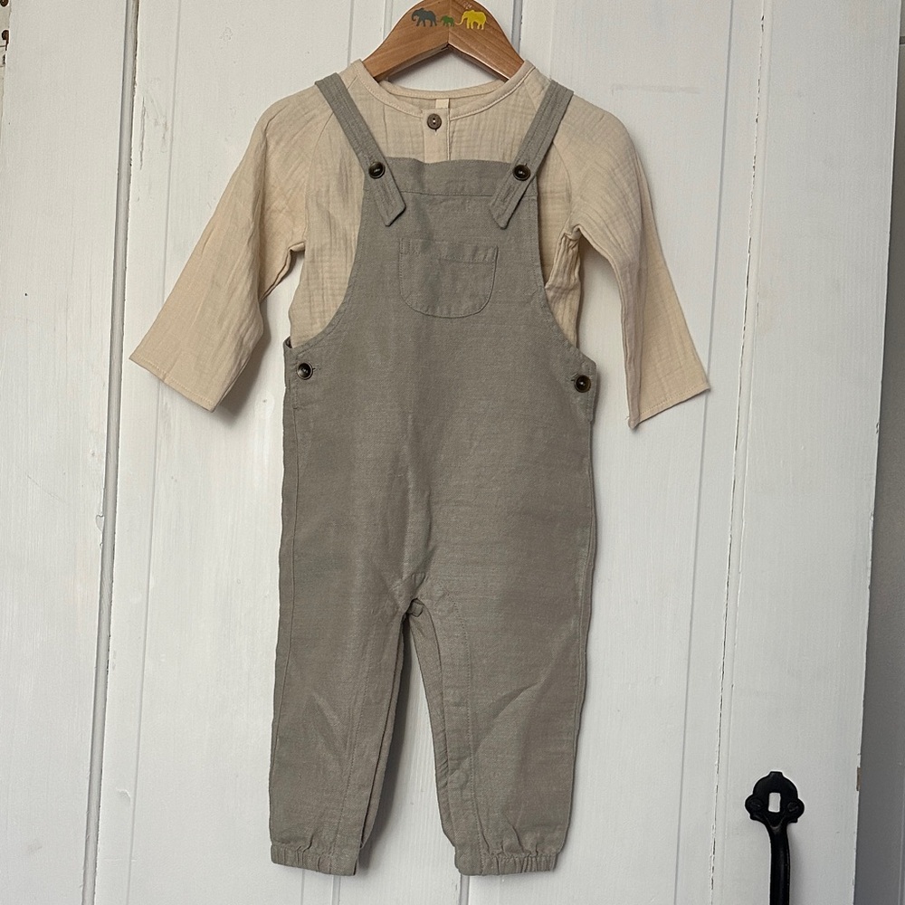 Kids grey/blue Rylee + cru Overalls with Quincy Mae top sold as set